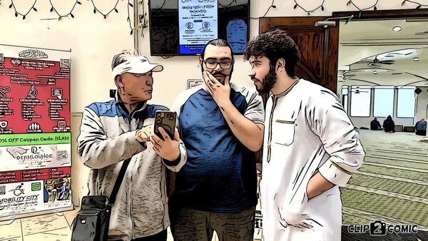 비교종교학 수업을 위해 필자가 진행한 아랍 이슬람 문화 체험 프로그램. 한 수강자가 이슬람 사원에서 아랍계 무슬림 이만자와 이야기를 나누고 있다. ⓒ김동문