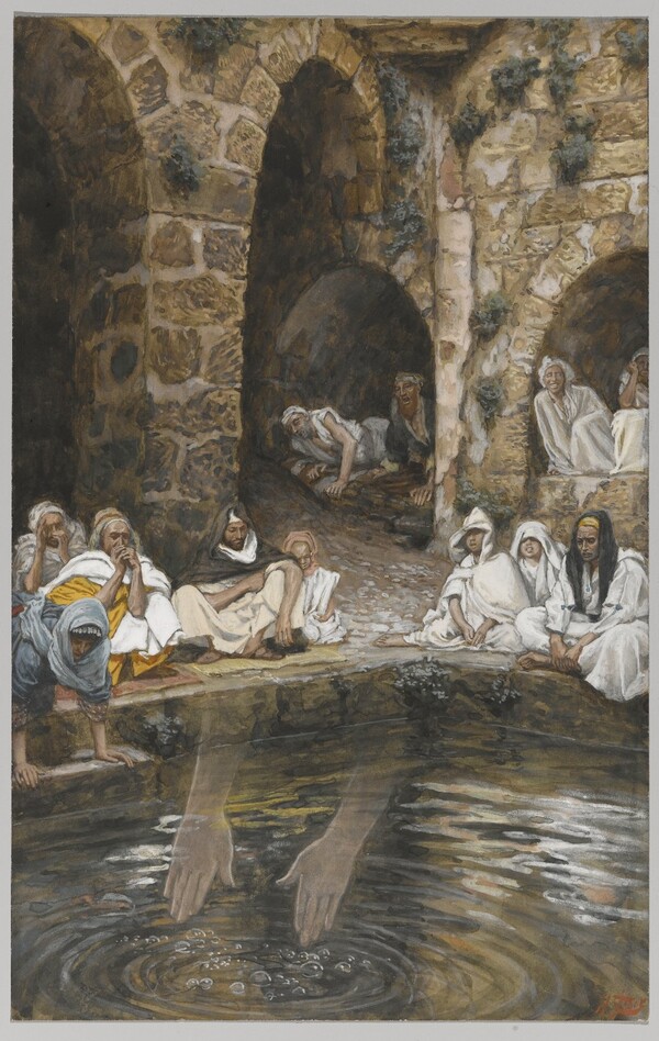 James Tissot (Nantes, France, 1836–1902, Chenecey–Buillon, France). Pool of Bethesda (La piscine probatique ou de Bethesda), 1886–1894. Brooklyn Museum