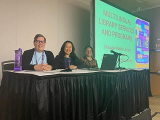 미국 공립 도서관 (PLA) 학회 발표장, 캔사스시티 공립도서관 이민/난민부서장 줄리 (Julie Robinson) & 시카고 공립 도서관 로자노 (Lozano)지점장 데이릴리(Daylily Alvarez)와 함께.